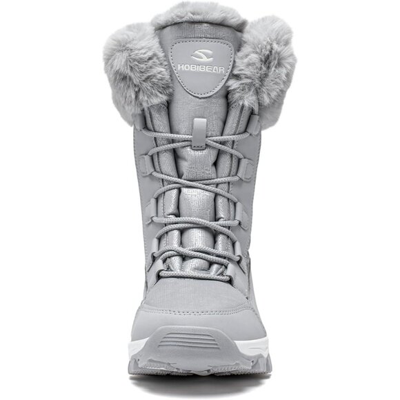 HOBIBEAR Women Waterproof Winter Snow Boots Gray Fur Lined Insulated Warm Shoes - Picture 4 of 7